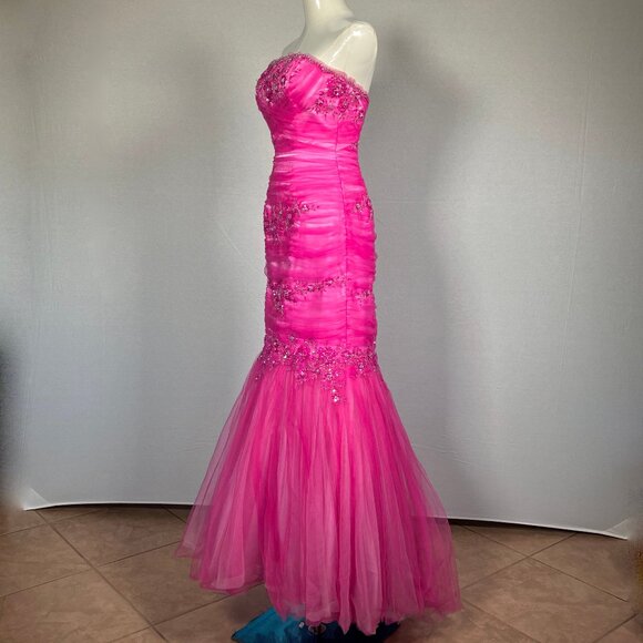 Joli Prom Embellished Party Dress Strapless Pink 6 - Picture 7 of 13